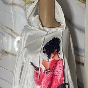Stylish White Hoodie with Pink Graphic
